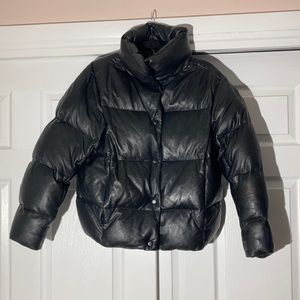 Black Leather Puffer Coat